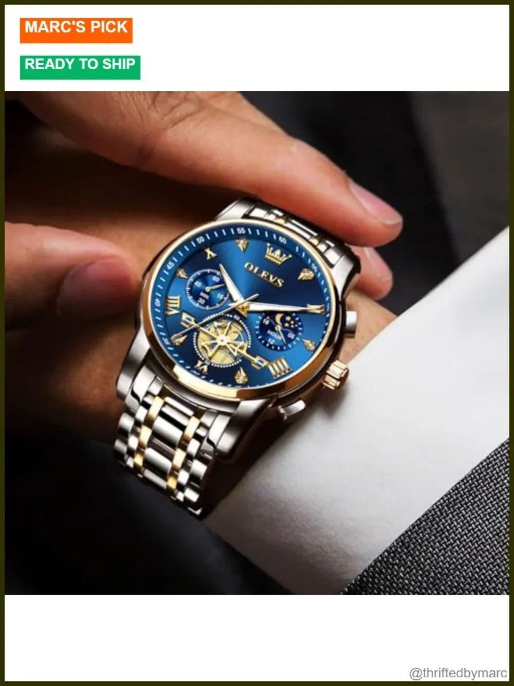 Men's Stainless Steel Chronograph Watch, Large Face Roman Numerals Diamond